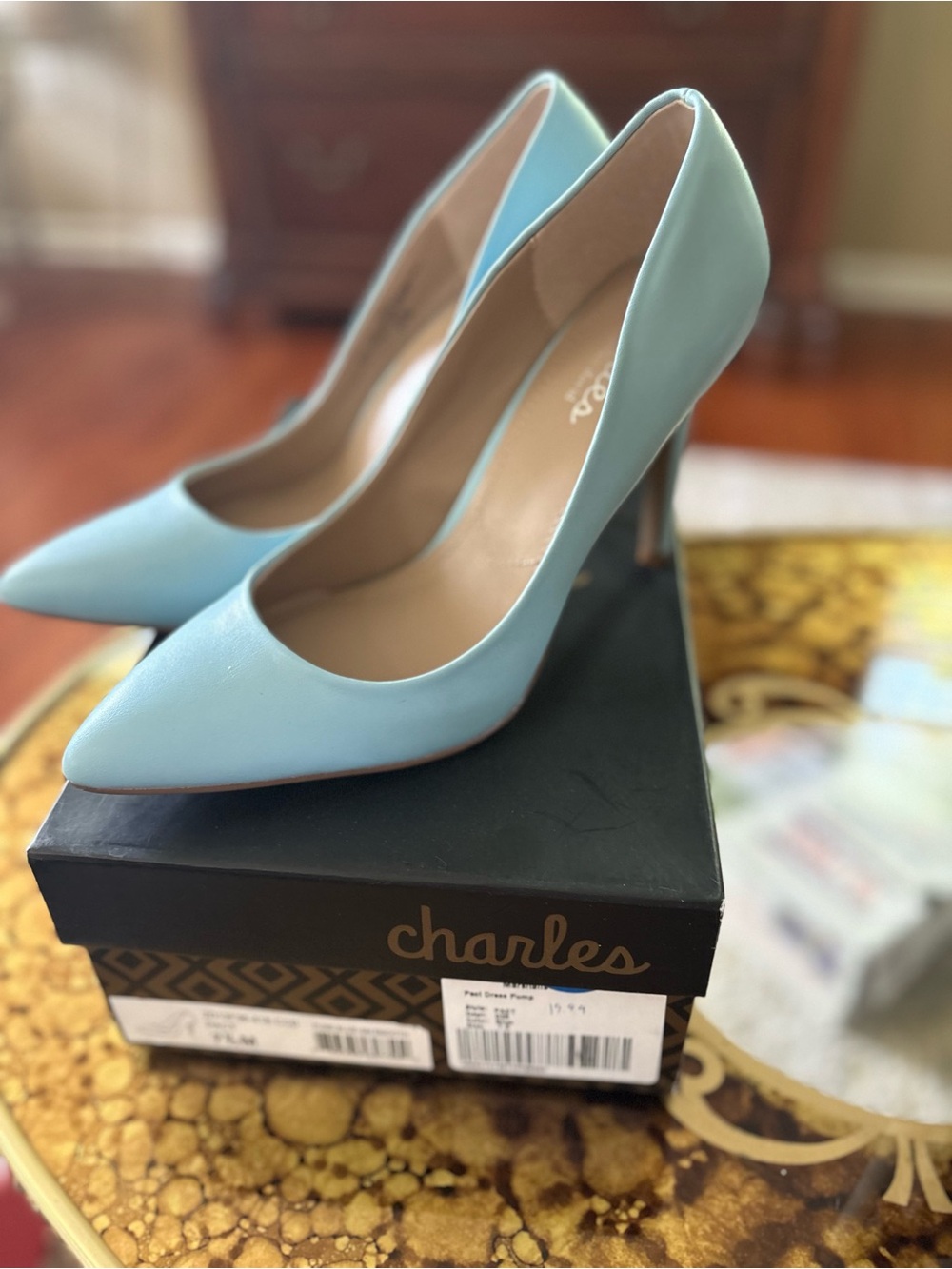 Charles David Powder Blue Pointed-Toe Leather Pumps
